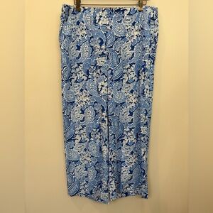 J.Jill Woman’s Wide Leg Cropped Blue White Floral Paisley Print Pants Size L